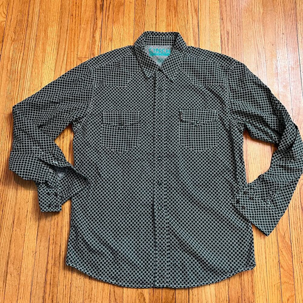 Cinch Shirt Mens Large Green Geometric Snap Modern Fit Western Cowboy